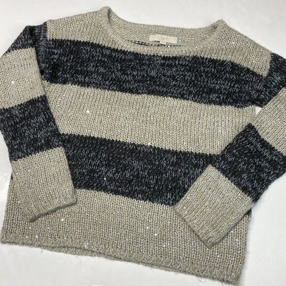 LOFT Striped Sequin Sweater Sz Small Multicolor Long Sleeve Wool/Alpaca Blend - Picture 1 of 8